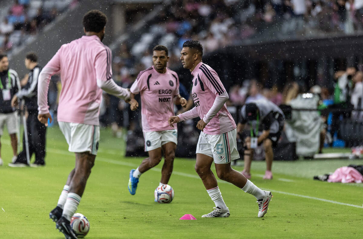 Inter Miami CF midfield Casemiro (5), during warm up of their game against Columbus Crew at  Nu Stadium in Miami, Fl, on Saturday August 01, 2026.